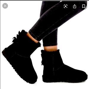 UGG Womens Black Mini Bailey Bow corduroy Boots 9